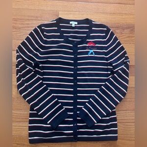 Talbots Cardigan Size S Petite Navy Stripe With Beret, Scarf French Love You